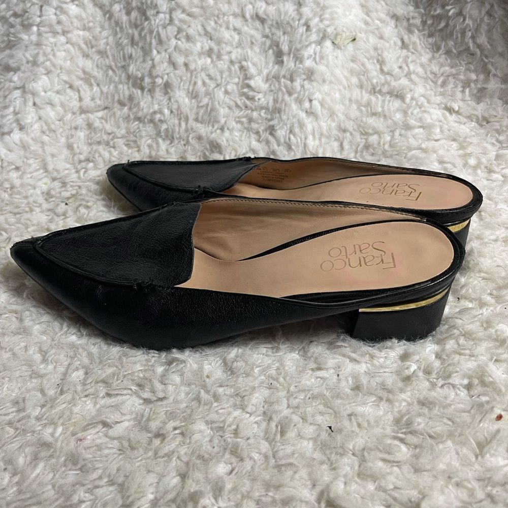 Franco Sarto Genesse Leather Black Loafers Pointed Toe Block Heels Size 8.5m